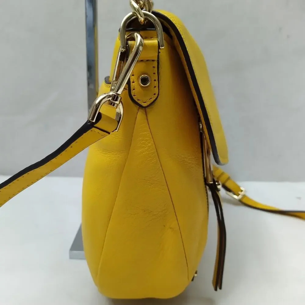 Michael Kors Evie Sunflower Yellow Leather Flap Closure Crossbody Shoulder Bag